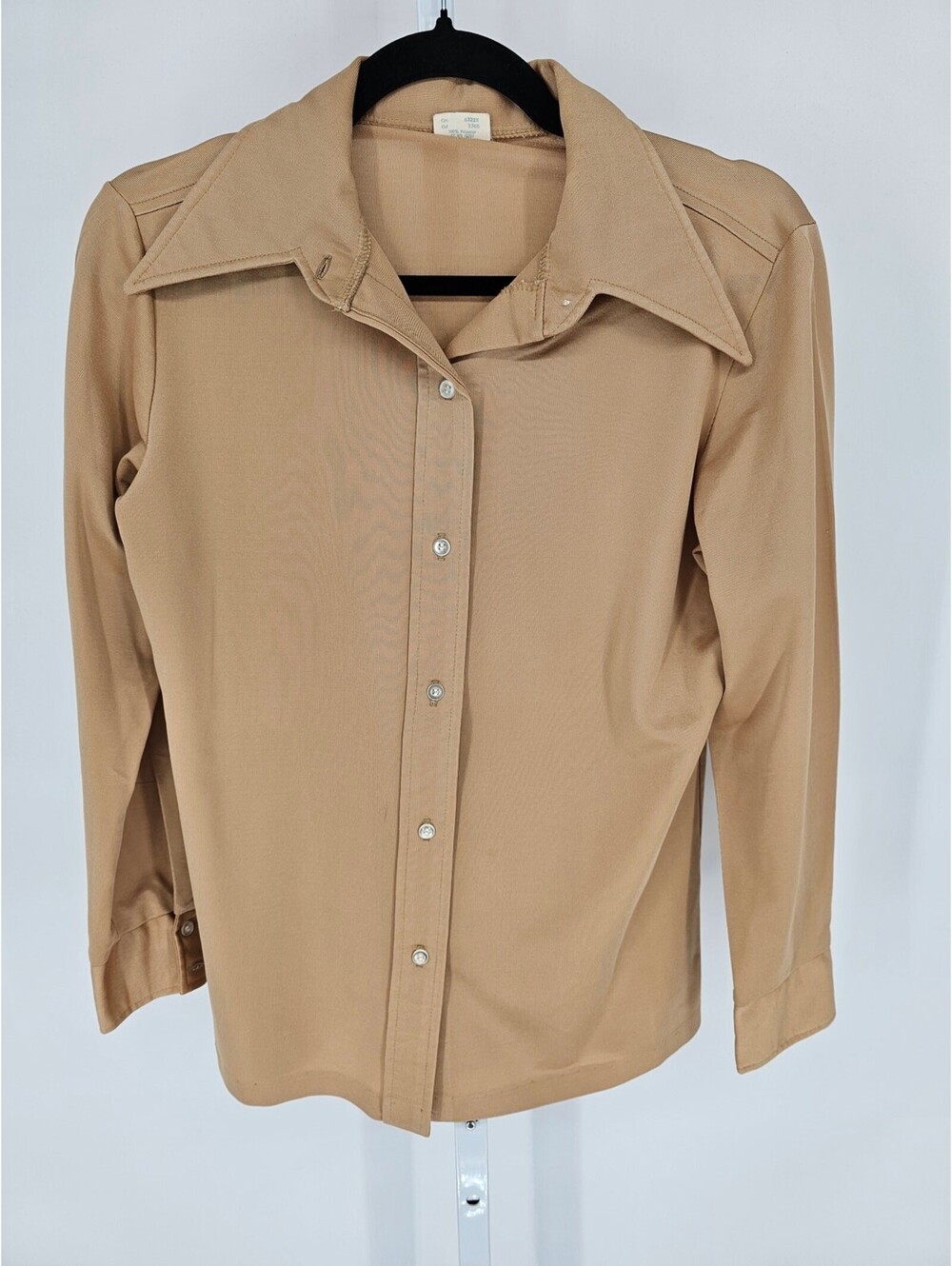 Vintage 1970s Sears Womens Sz 16 Long Lseeve Button Up Collared Blouse Beige